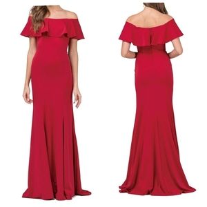 DANCING QUEEN 2348 Ruffled Off Shoulder Floor Length Formal Dress. Sz: Large